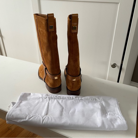 Stuart Weitzman Chestnut Cognac Suede Mid Calf Boots - Picture 4 of 11